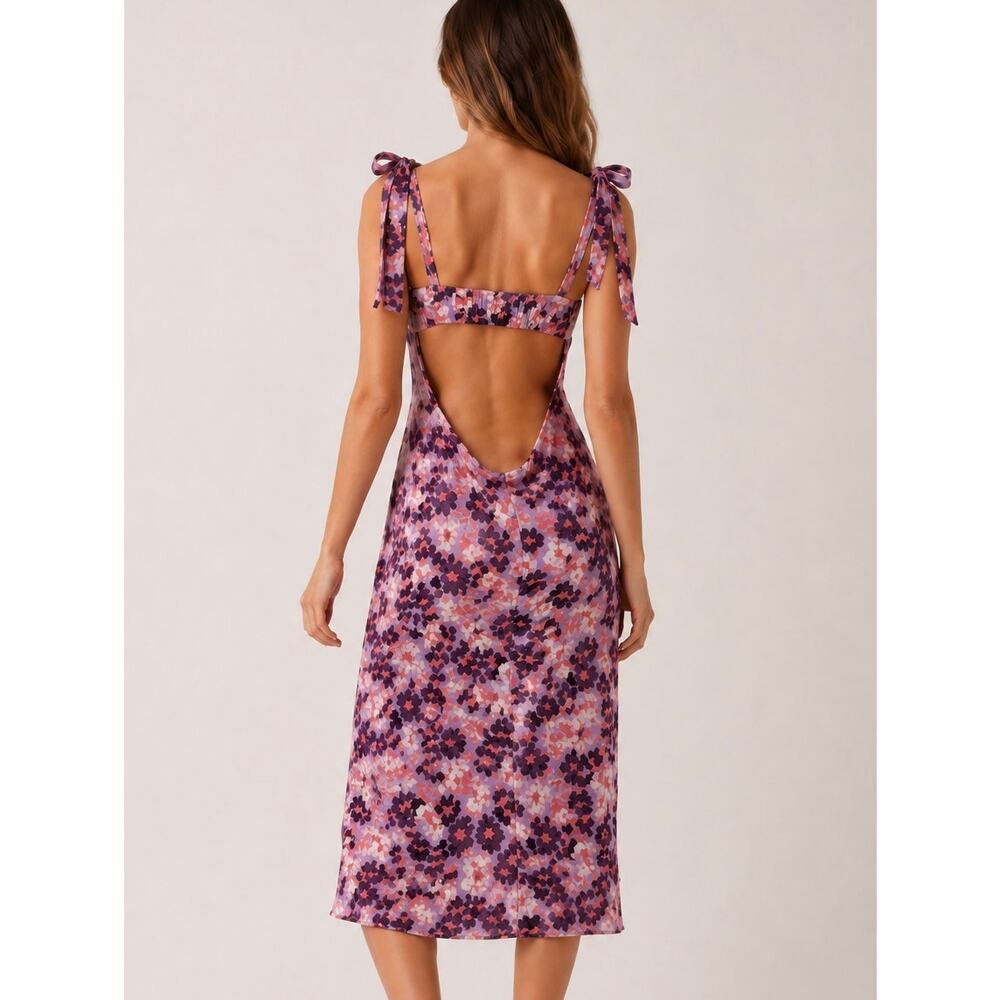 Anthropologie Summer Away Provence Midi Dress Floral Tie Strap Open Back Maxi